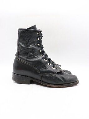 Justin Women's Size 5.5 C Black Leather Kiltie Western Work Boots 0506 Made USA